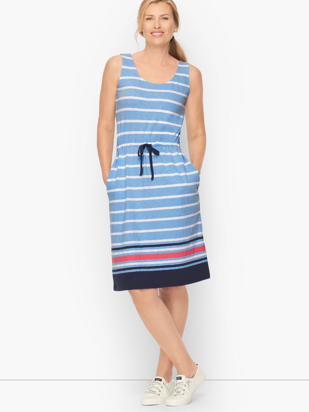 NWT Talbots Blue Striped Cotton Drawstring Midi Dress Size XL